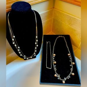 Three gold tone necklaces bundle